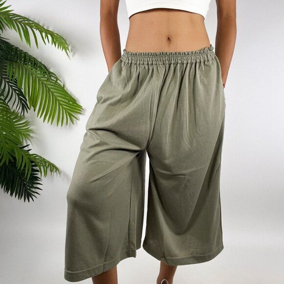 Vintage 90s Green Fairy Grunge Low Rise Boho Hippie Culottes Pants Capris / M/L - Picture 4 of 6
